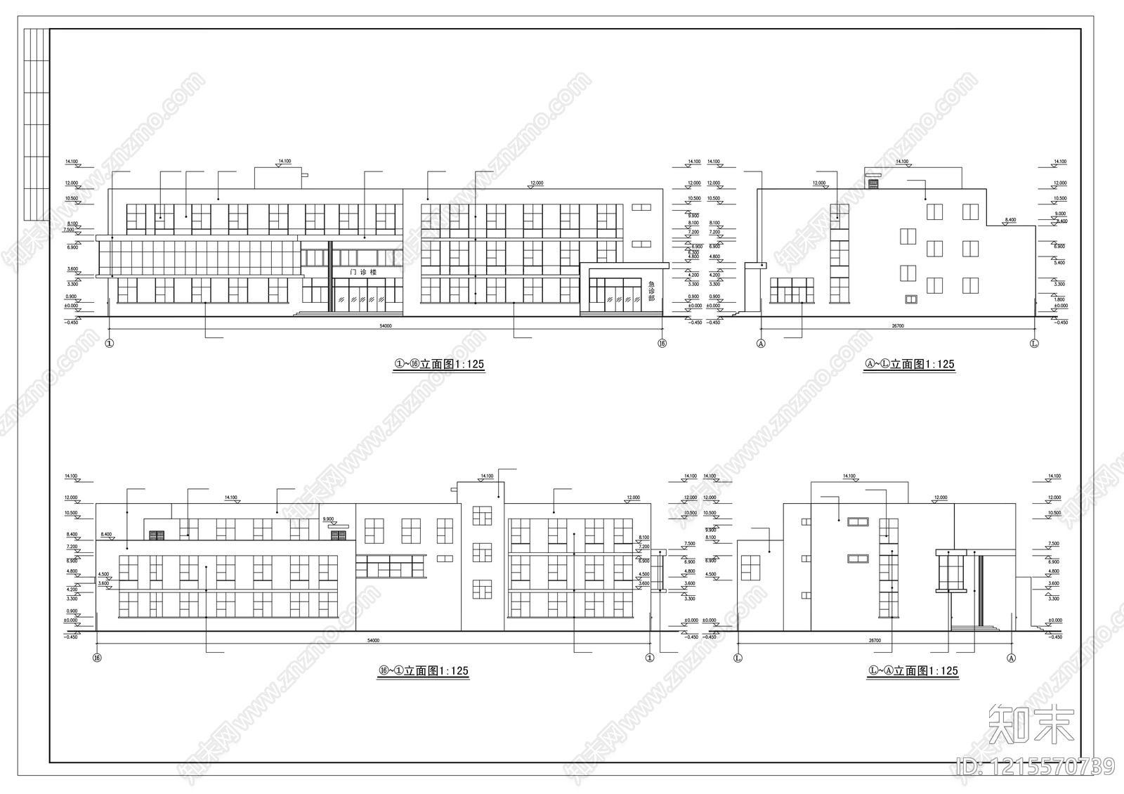 现代医院建筑cad施工图下载【ID:1215570739】
