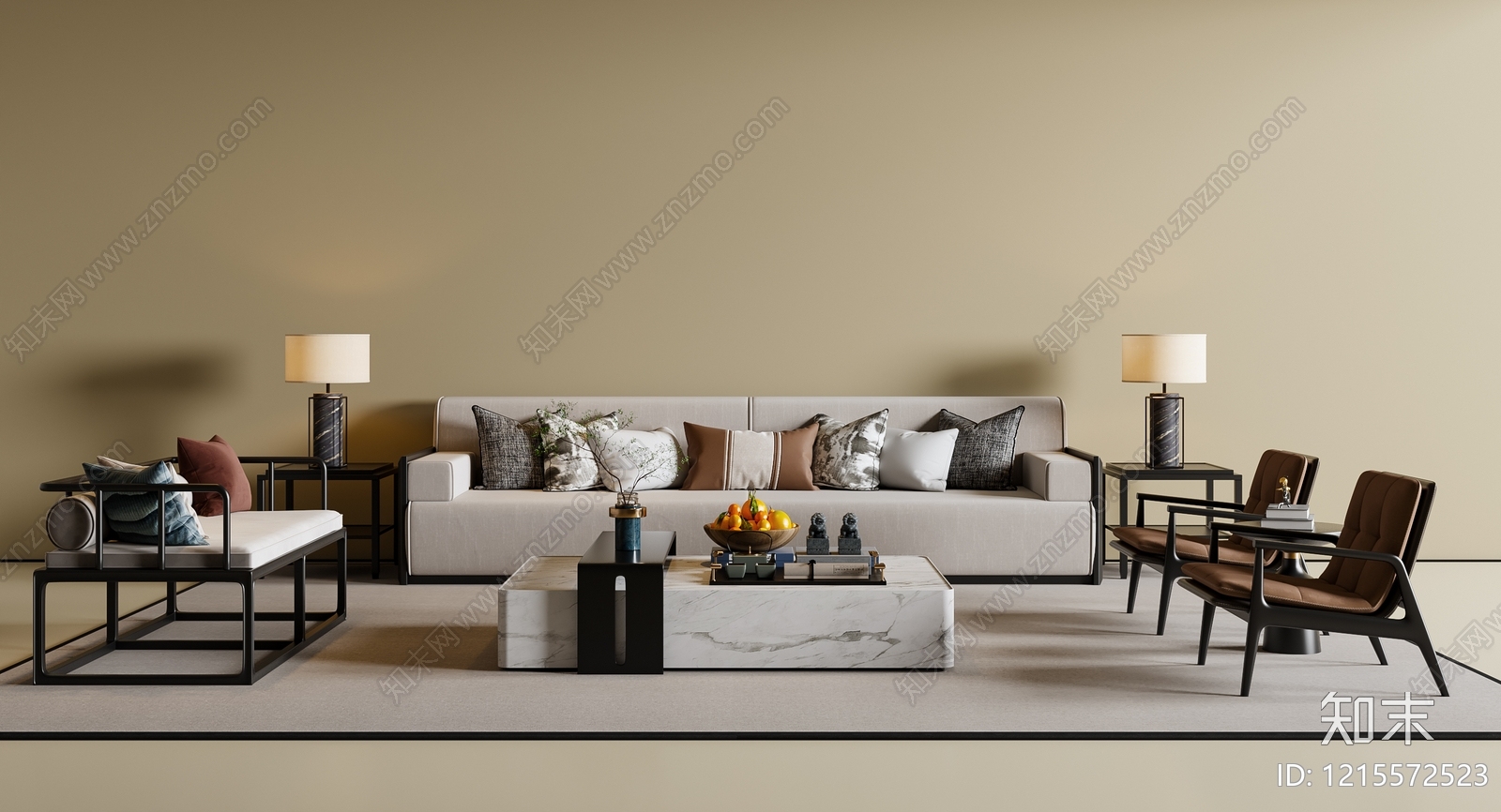 新中式沙发组合3D模型下载【ID:1215572523】