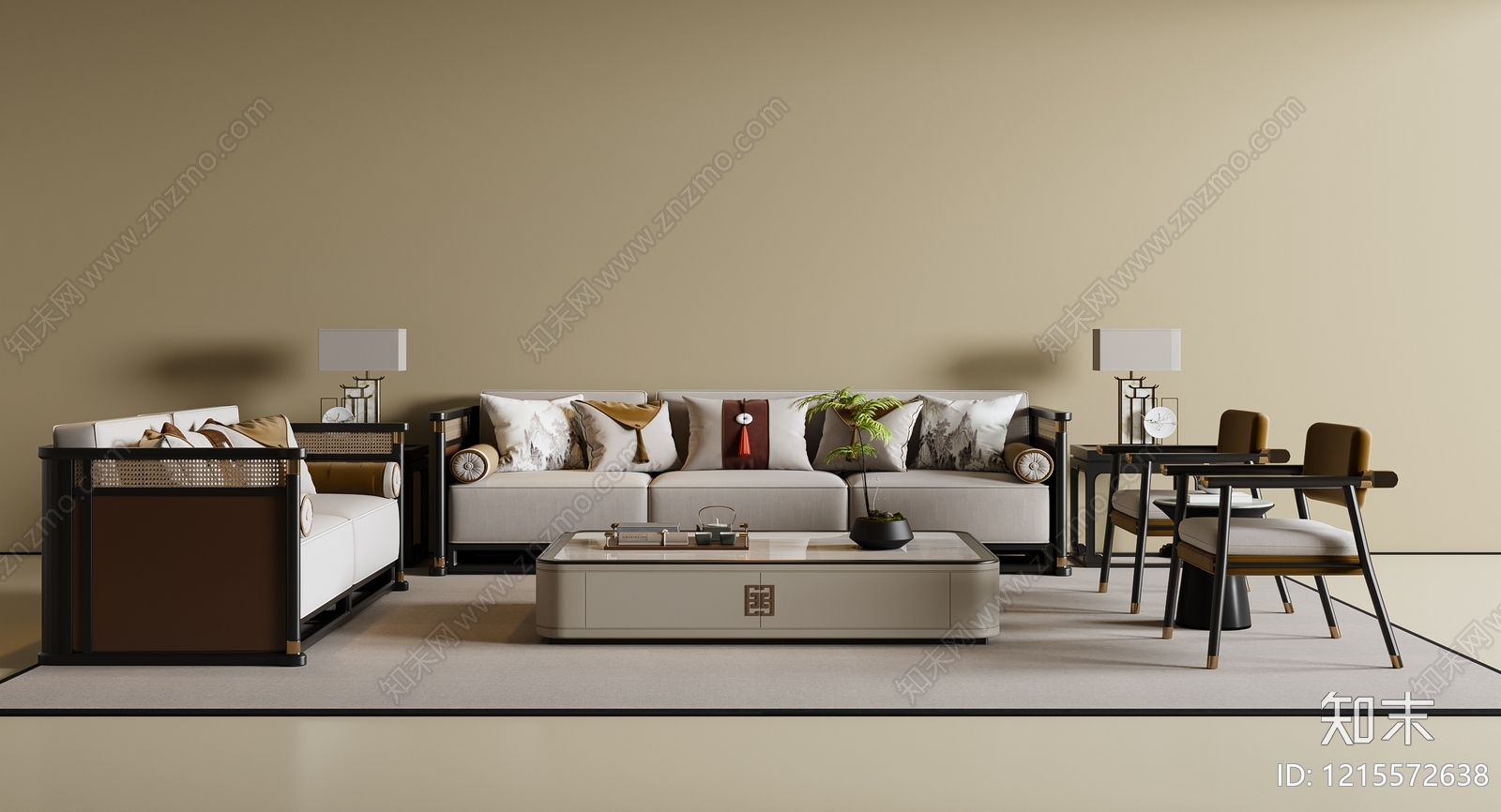 新中式沙发组合3D模型下载【ID:1215572638】