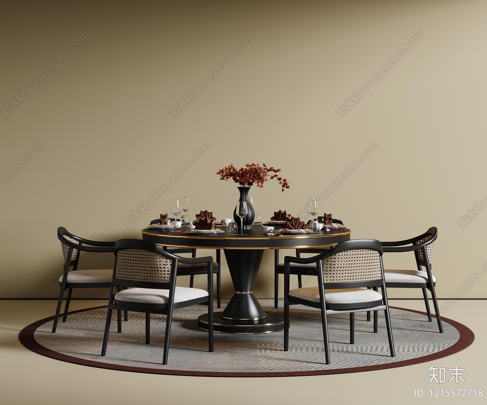 新中式餐桌椅3D模型下载【ID:1215572718】