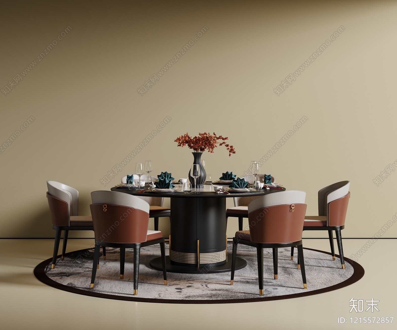 新中式餐桌椅3D模型下载【ID:1215572857】