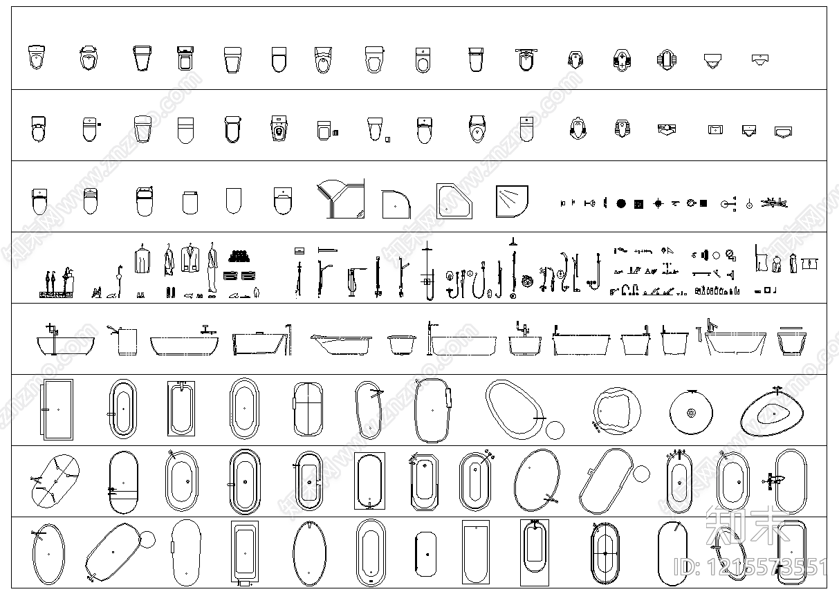 现代简约卫浴设施施工图下载【ID:1215573551】