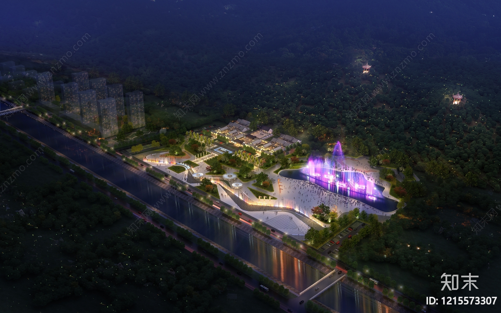 现代主义景观广场景观3D模型渲染效果图
