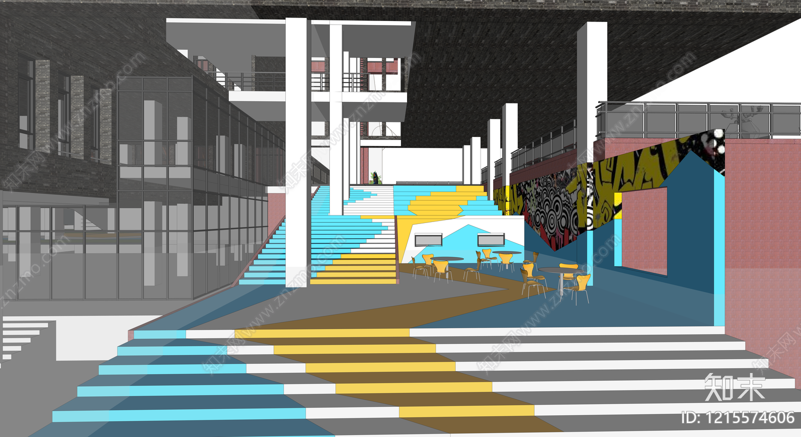现代艺术风学校建筑SU模型下载【ID:1215574606】