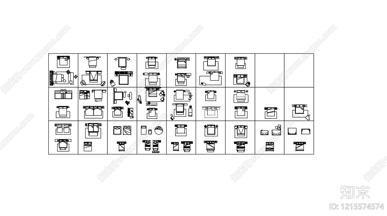 现代简约床施工图下载【ID:1215574574】