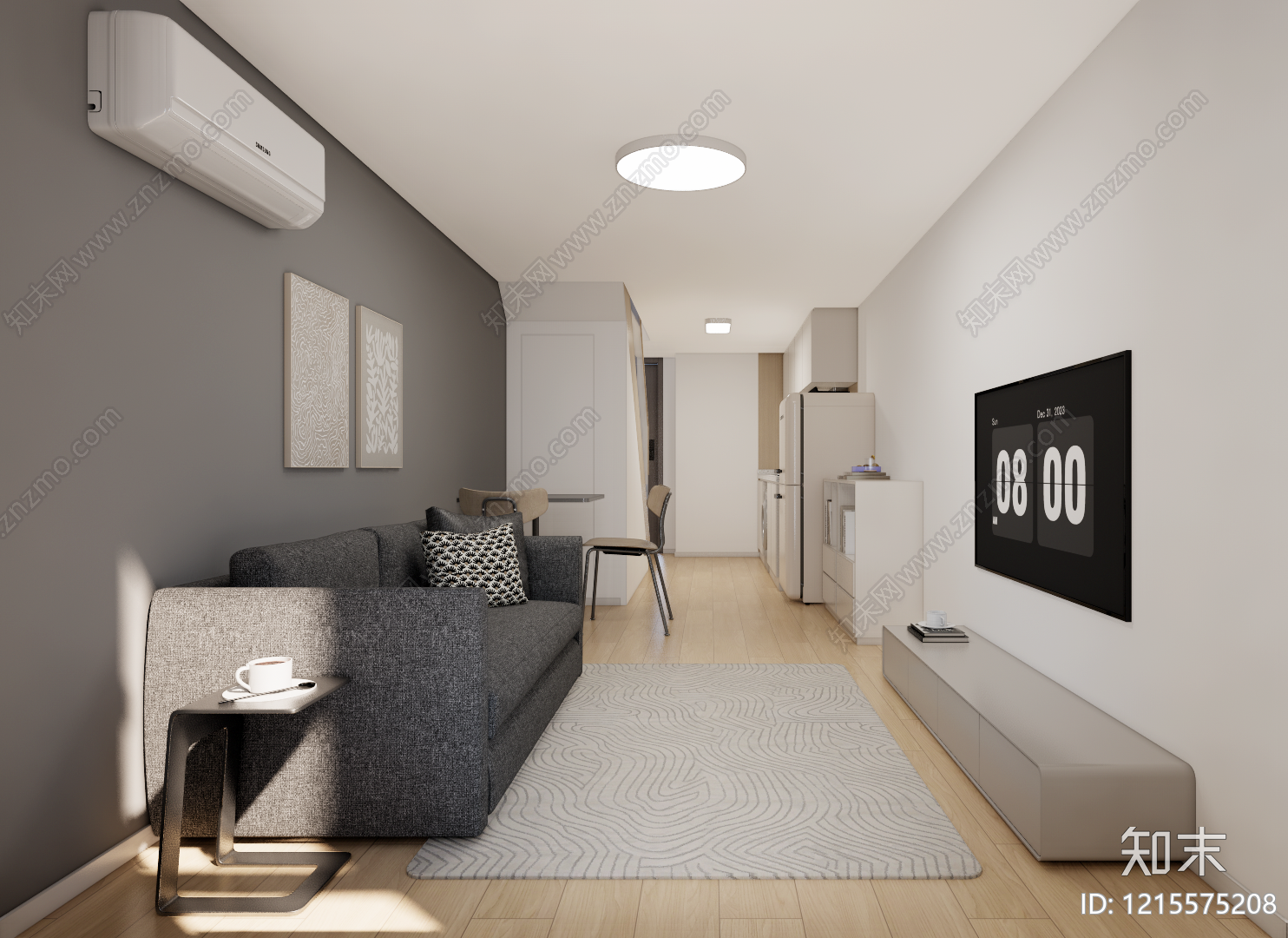 现代简约小户型客厅SU模型下载【ID:1215575208】