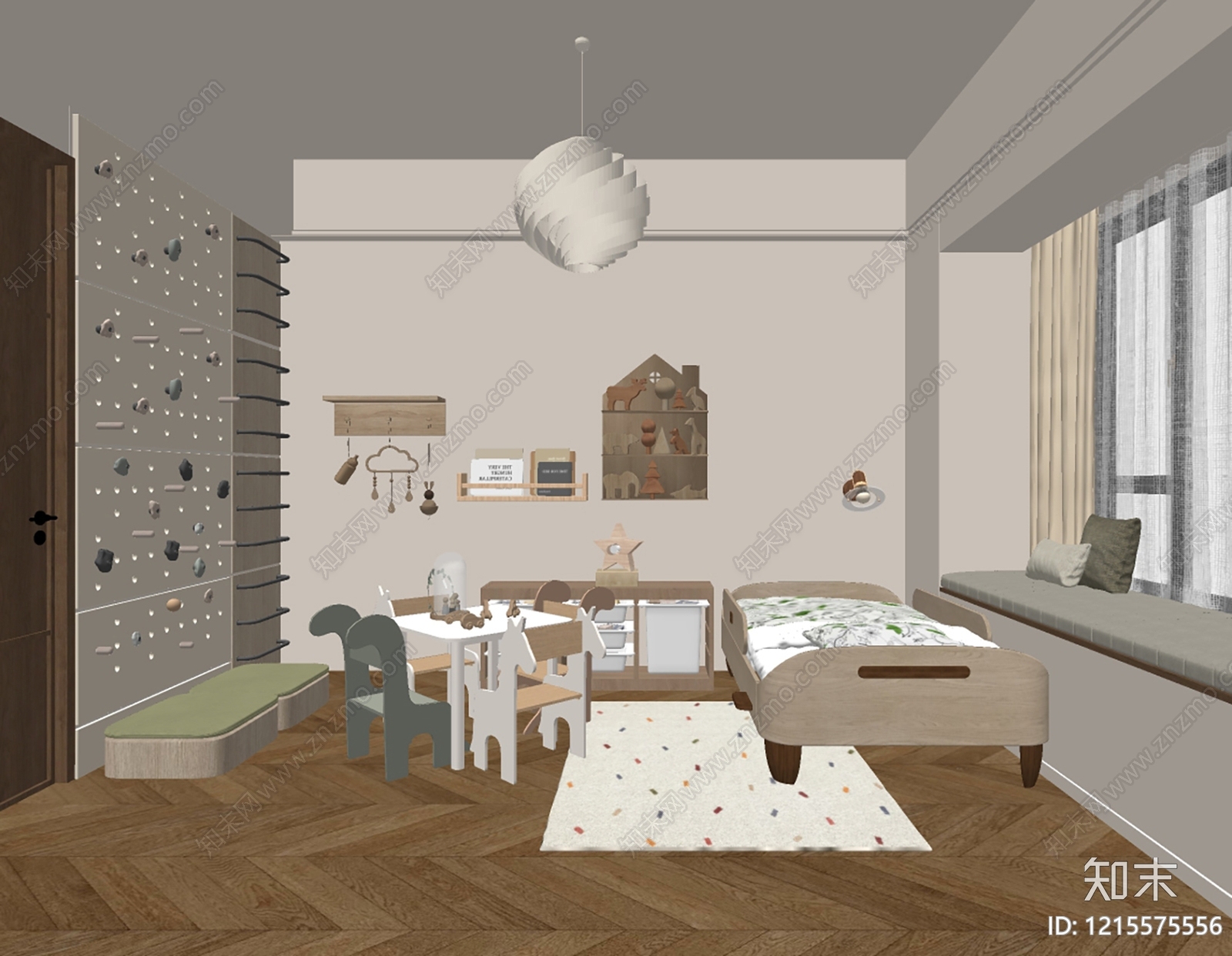 原木风通用儿童房SU模型下载【ID:1215575556】