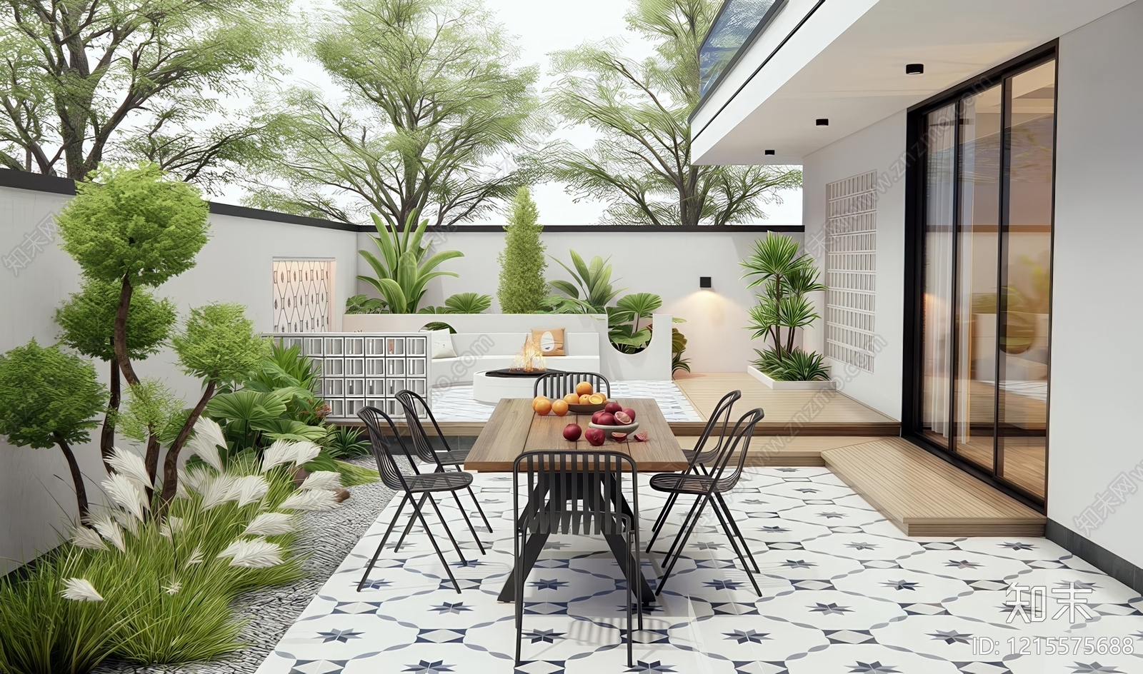 现代简约别墅庭院SU模型下载【ID:1215575688】