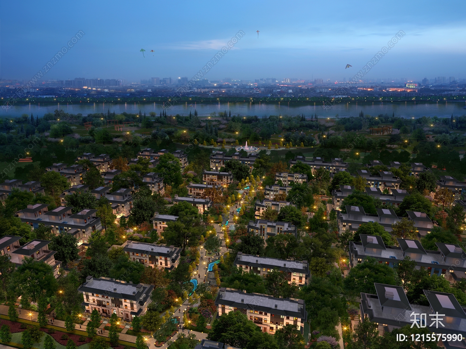 新中式联排别墅3D模型下载【ID:1215575990】