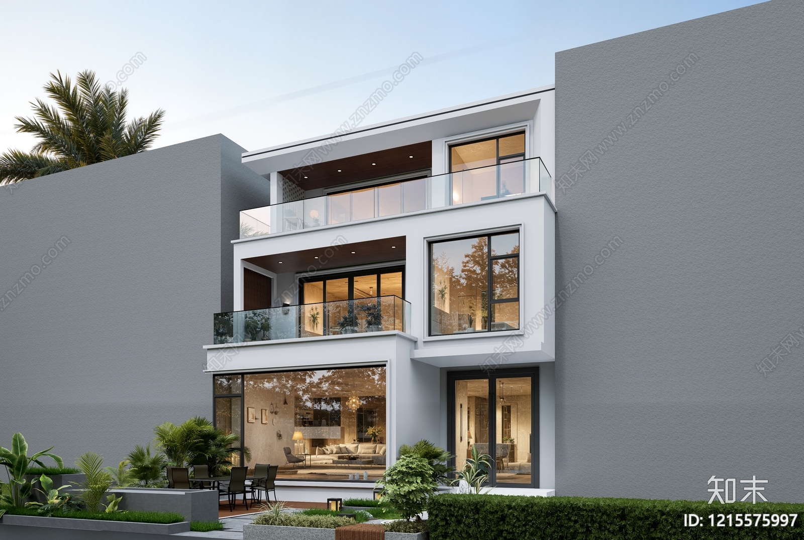 现代简约独栋别墅SU模型下载【ID:1215575997】