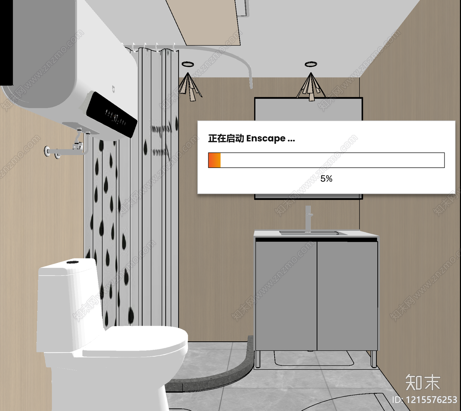 奶油风卫生间SU模型下载【ID:1215576253】