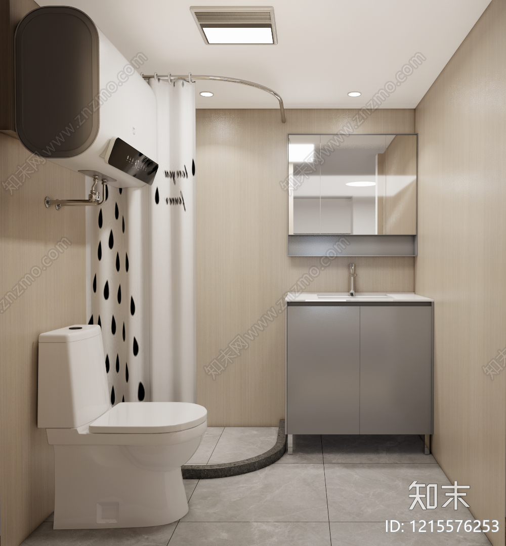奶油风卫生间SU模型下载【ID:1215576253】