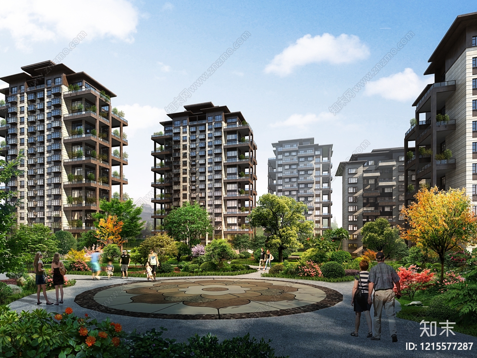 新中式小高层住宅楼3D模型下载【ID:1215577287】