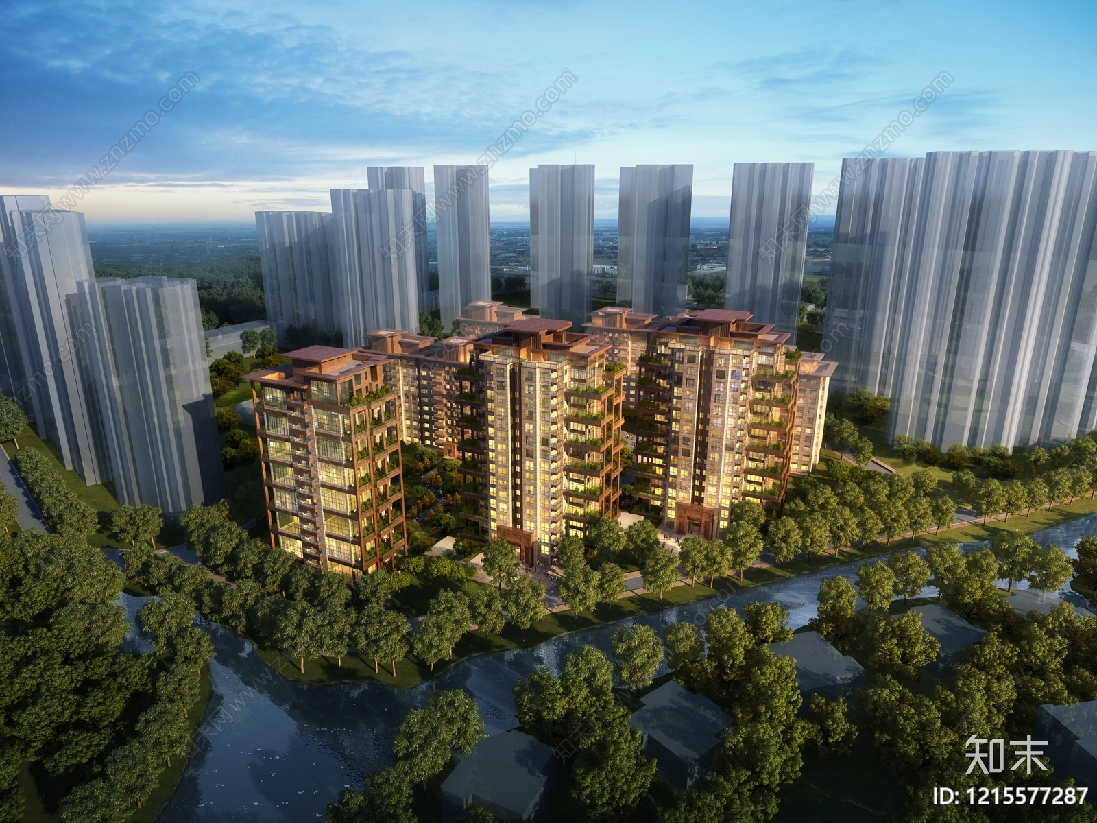 新中式小高层住宅楼3D模型下载【ID:1215577287】