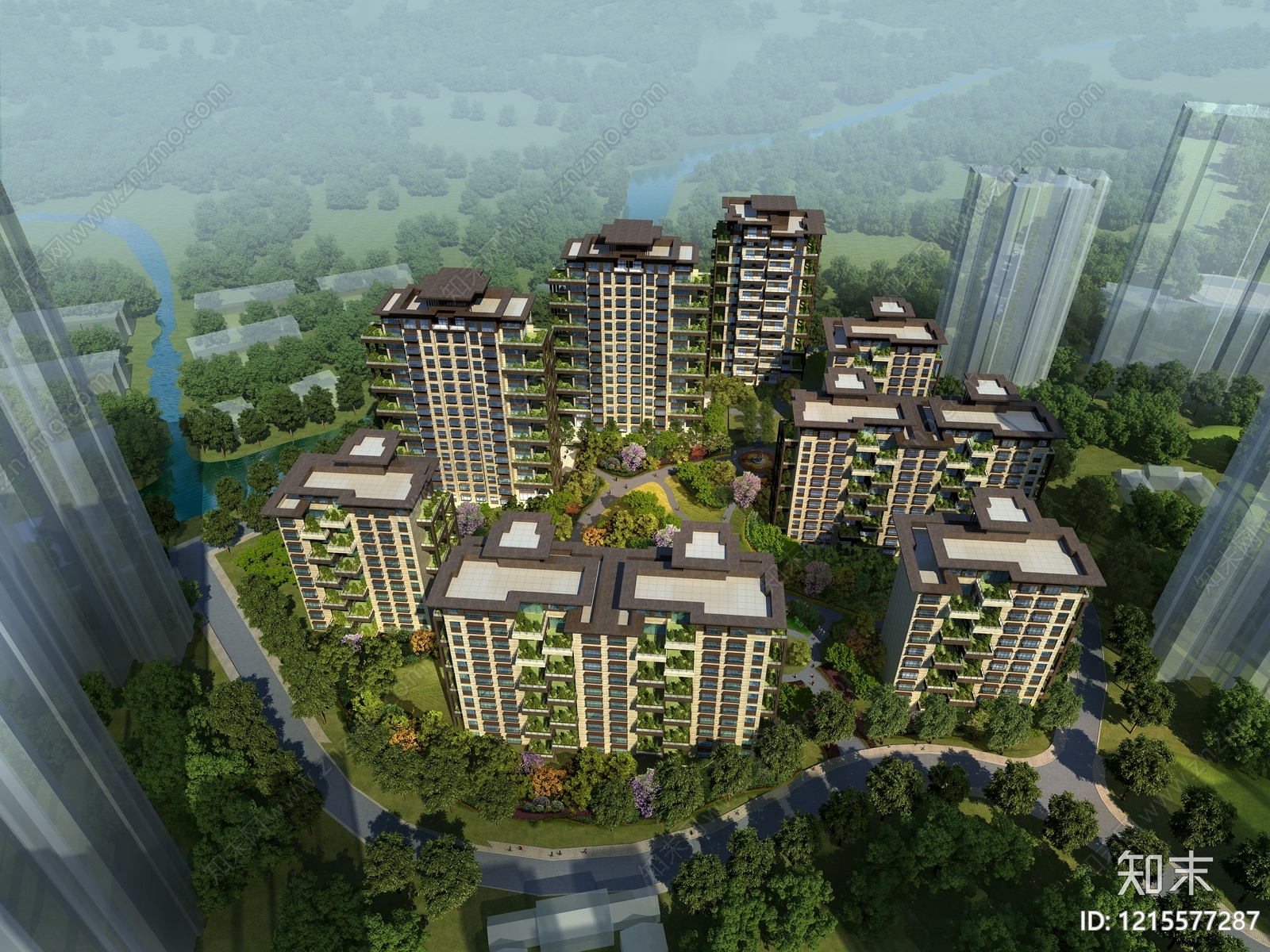 新中式小高层住宅楼3D模型下载【ID:1215577287】