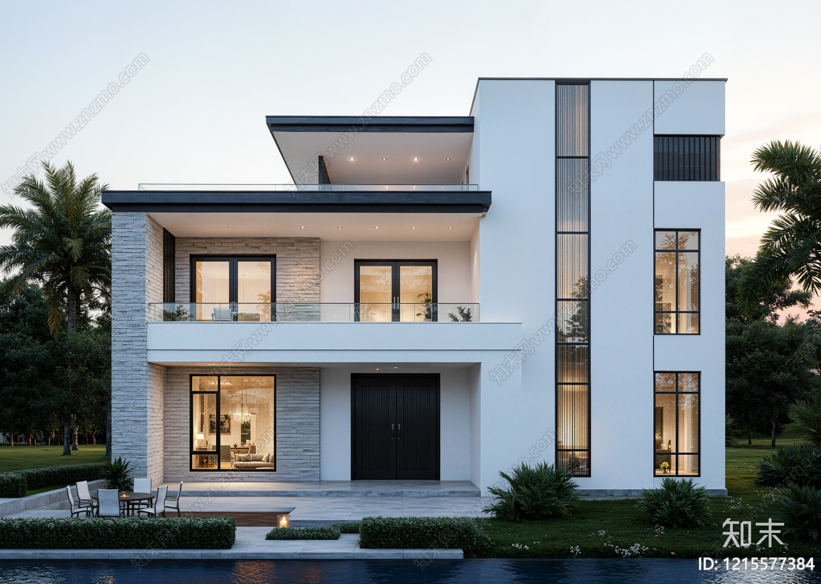 现代极简独栋别墅SU模型下载【ID:1215577384】