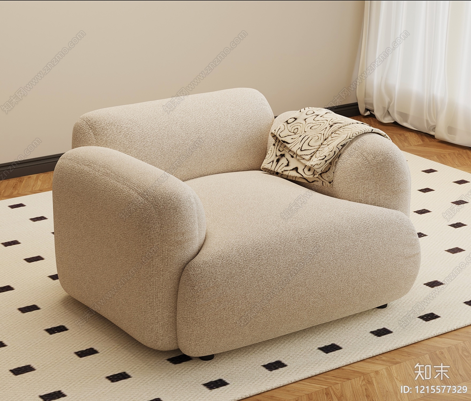 奶油风单人沙发3D模型下载【ID:1215577329】
