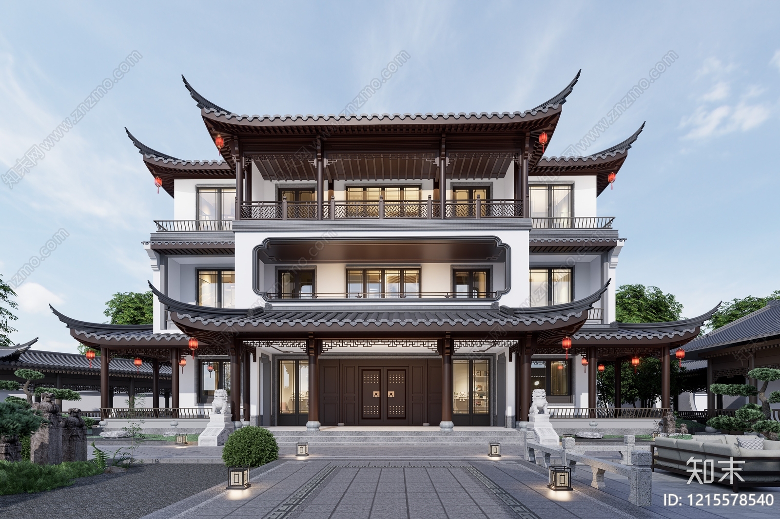 新中式四合院SU模型下载【ID:1215578540】
