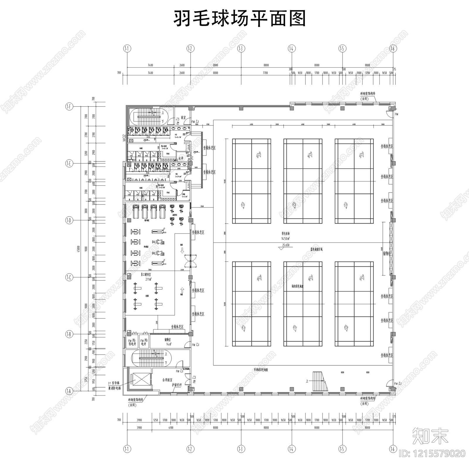现代羽毛球场施工图下载【ID:1215579020】