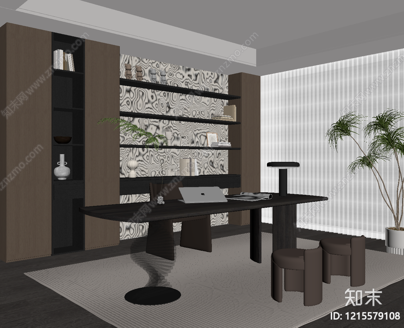 现代极简书房SU模型下载【ID:1215579108】