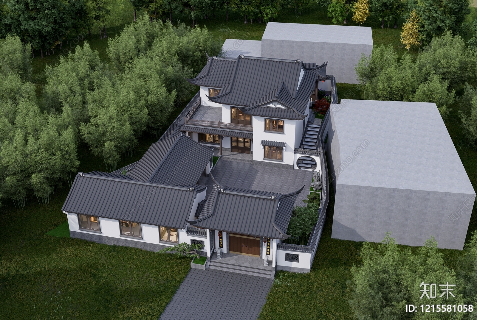 新中式四合院SU模型下载【ID:1215581058】