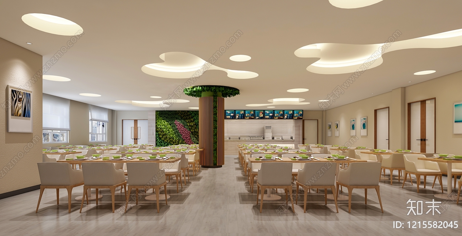 现代简约学生食堂3D模型下载【ID:1215582045】