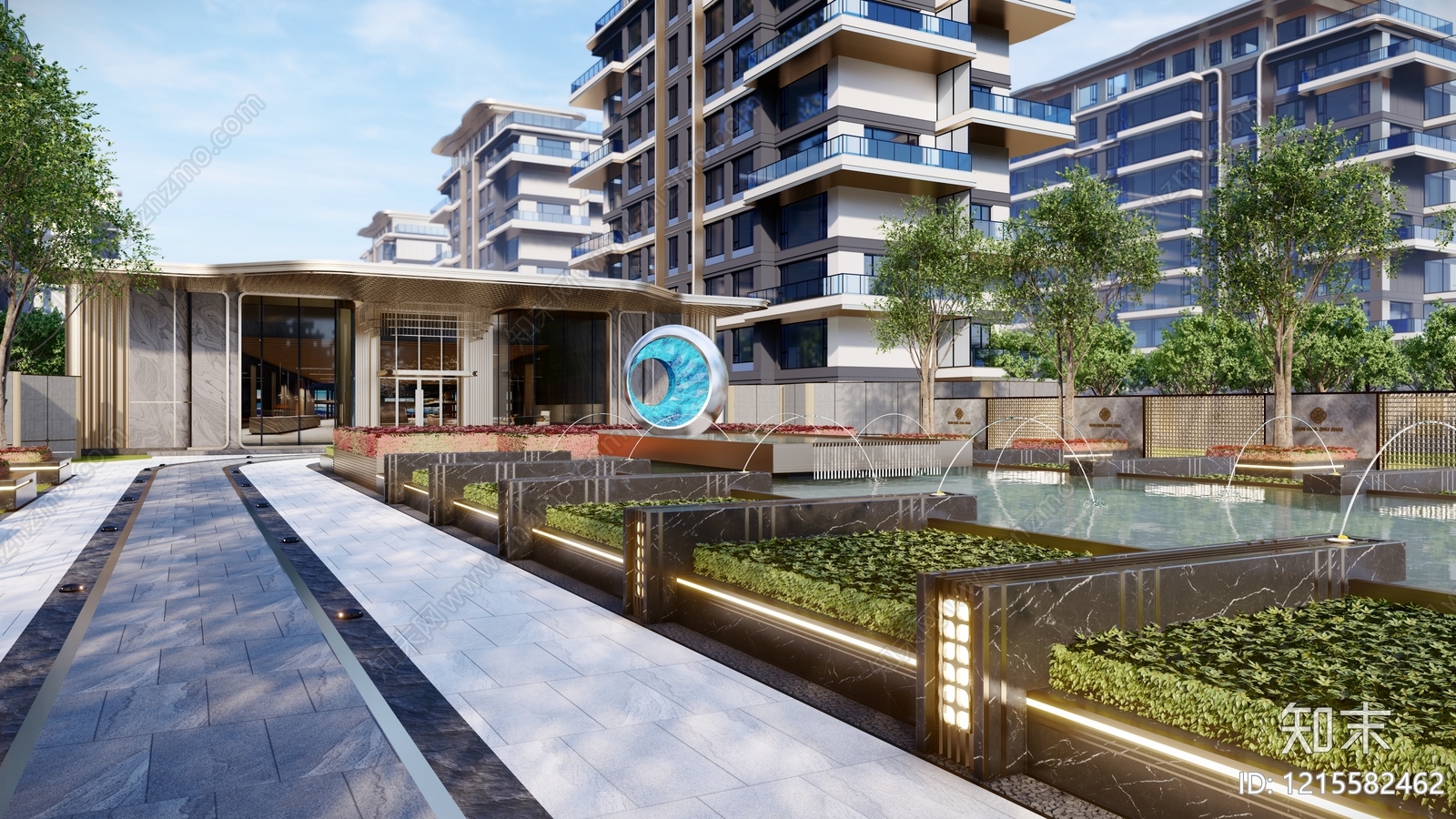 现代轻奢入口广场SU模型下载【ID:1215582462】