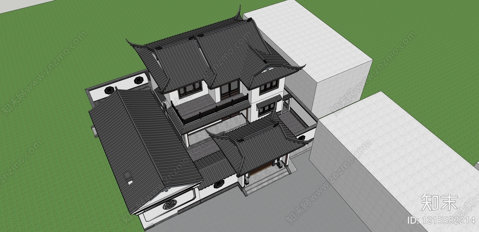 新中式四合院SU模型下载【ID:1215582214】