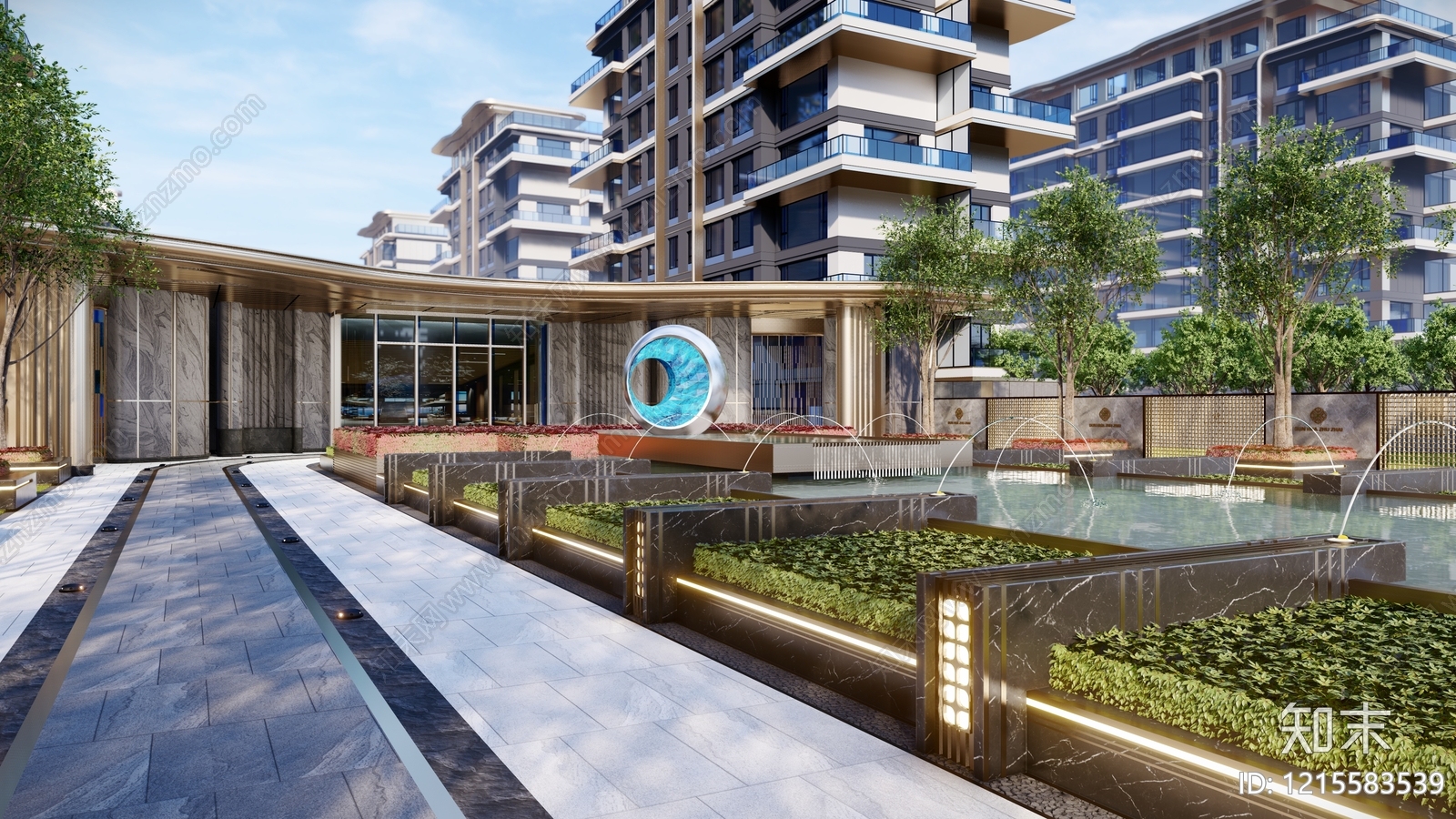 现代轻奢入口广场SU模型下载【ID:1215583539】