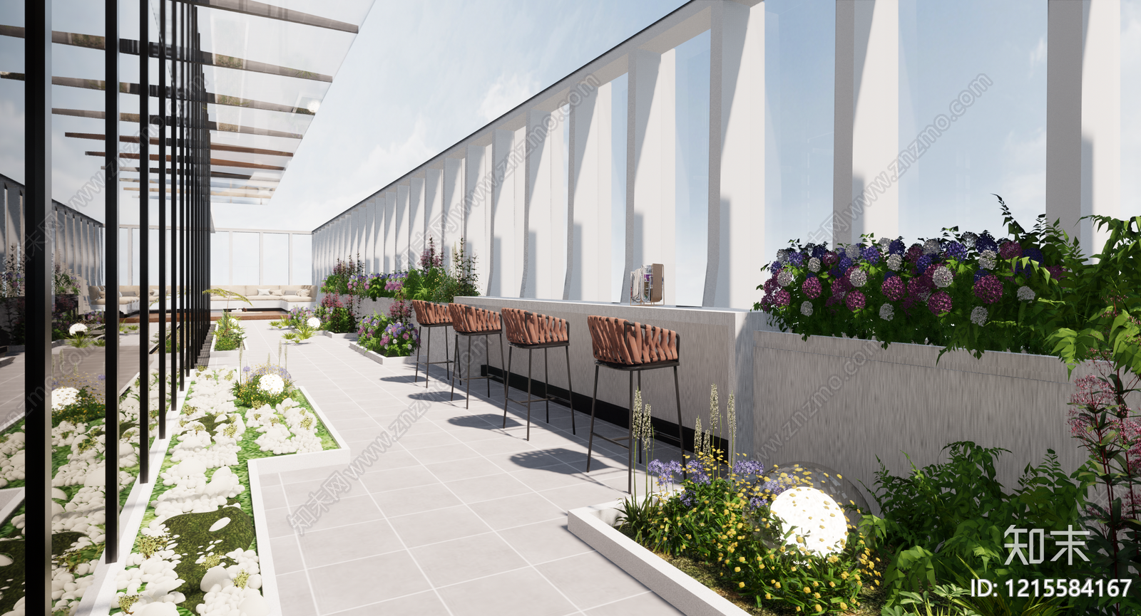 现代简约屋顶花园SU模型下载【ID:1215584167】
