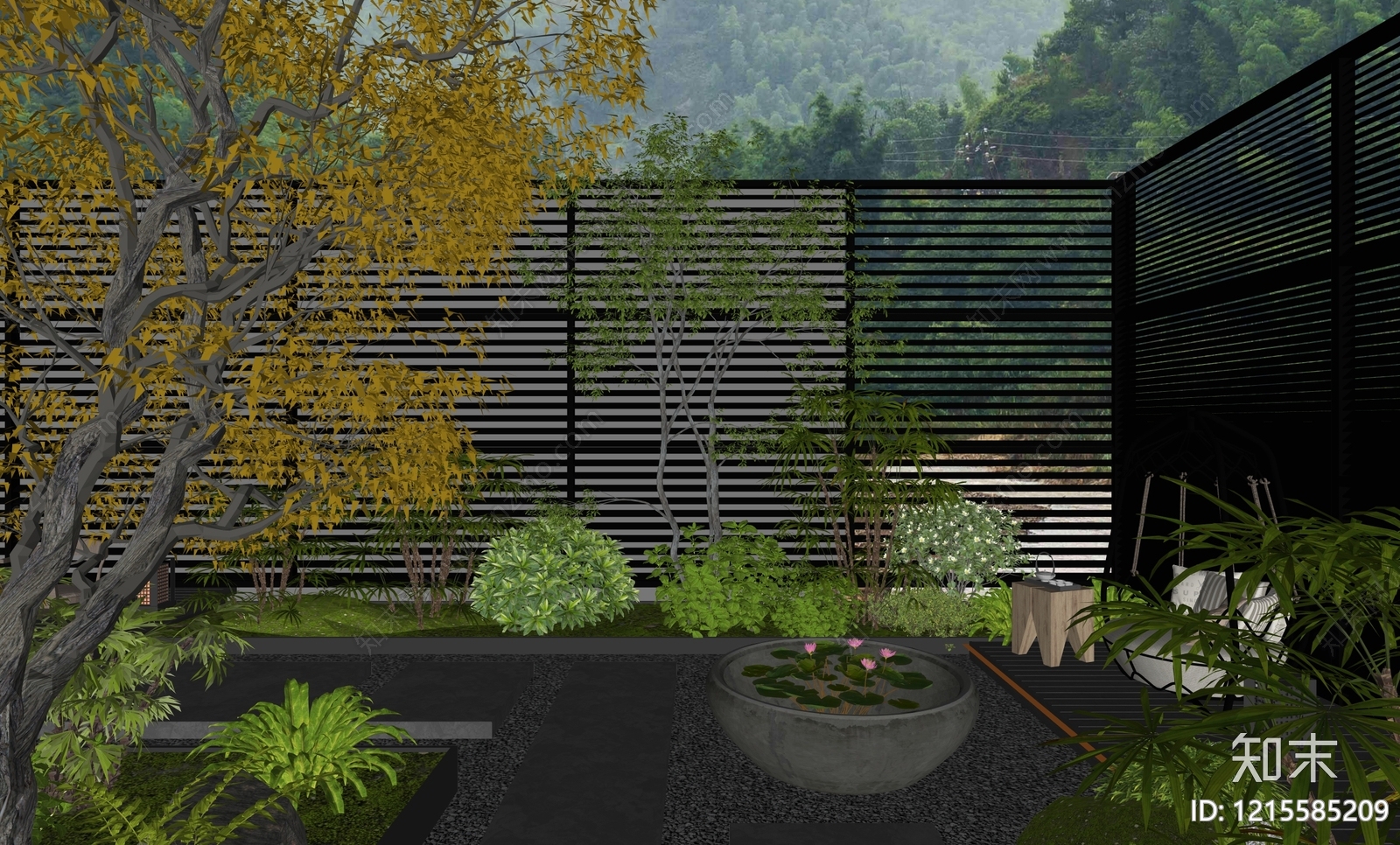 新中式别墅庭院SU模型下载【ID:1215585209】