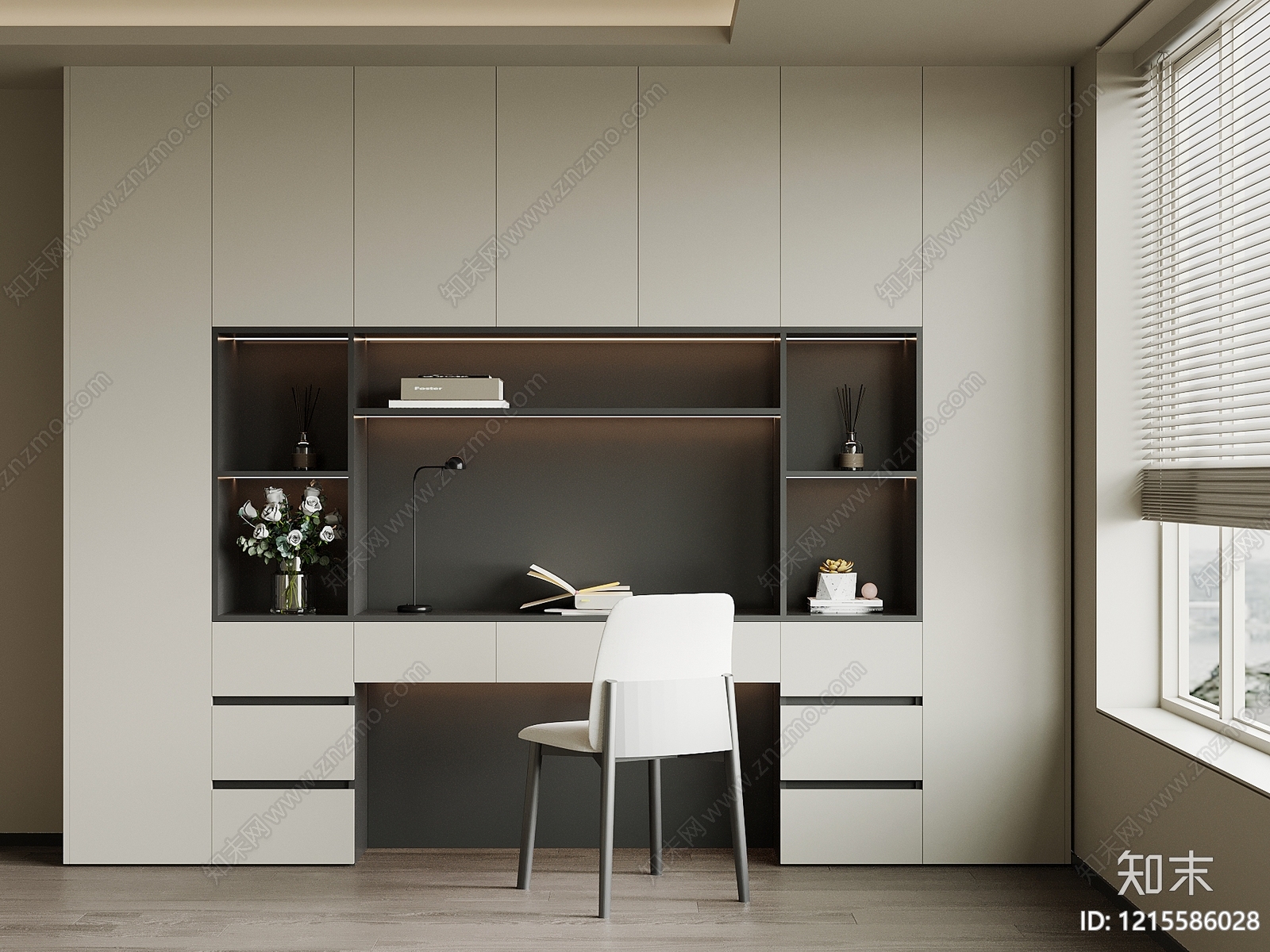 现代简约书桌椅一体柜SU模型下载【ID:1215586028】
