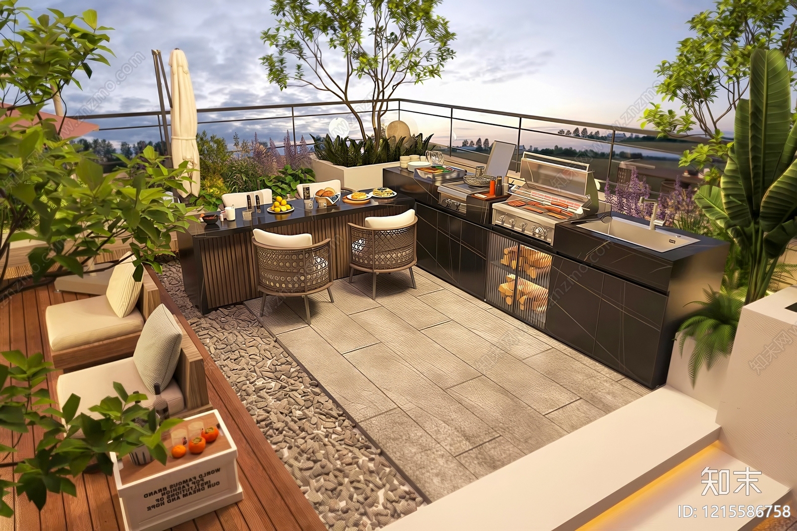 现代轻奢屋顶花园3D模型下载【ID:1215586758】