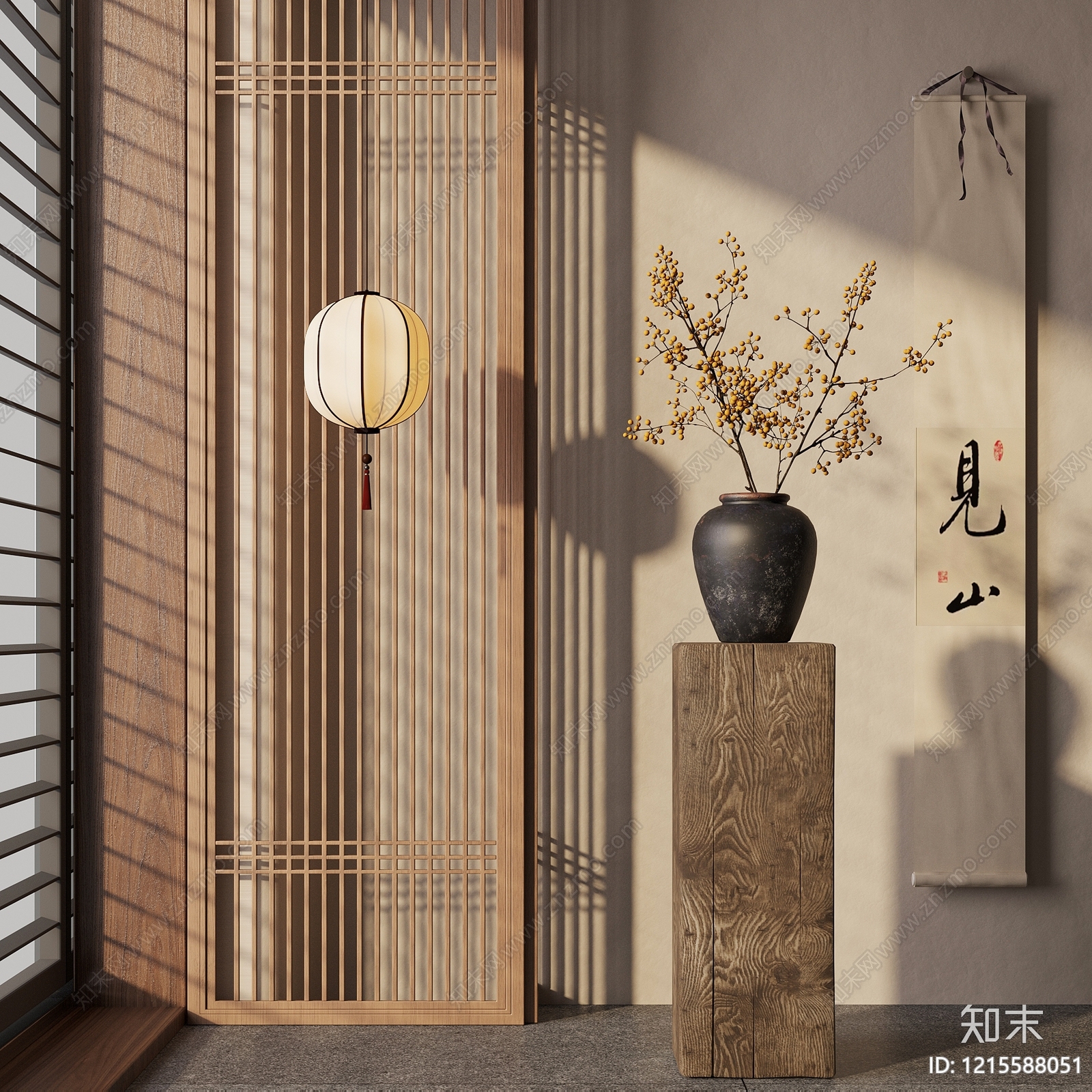 新中式玄关花瓶SU模型下载【ID:1215588051】