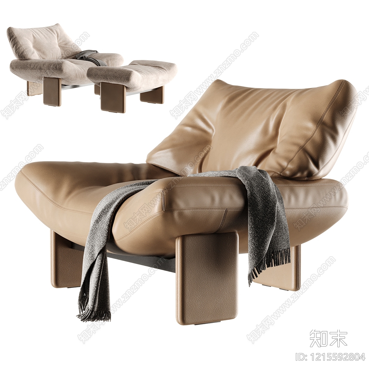 意式极简休闲椅3D模型渲染效果图