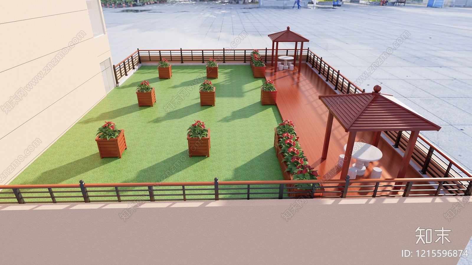 新中式屋顶花园SU模型下载【ID:1215596874】