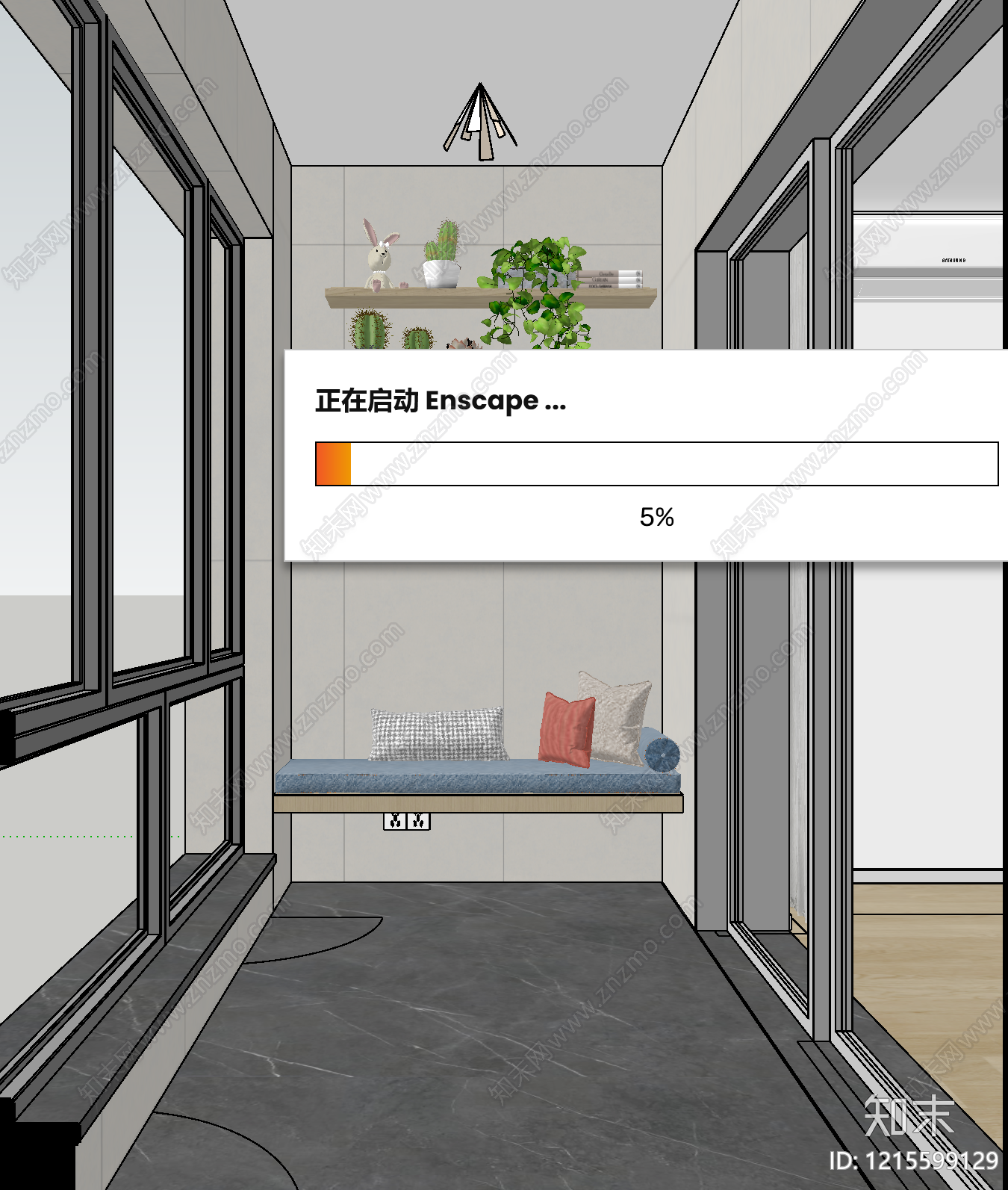 现代简约家居阳台SU模型下载【ID:1215599129】