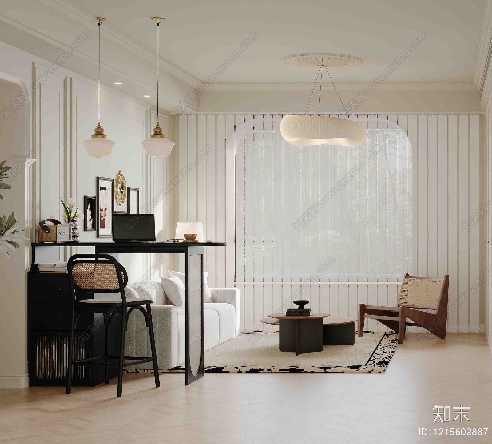 奶油风大平层客餐厅3D模型下载【ID:1215602887】