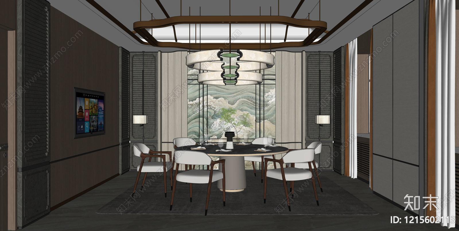 新中式包厢SU模型下载【ID:1215602113】