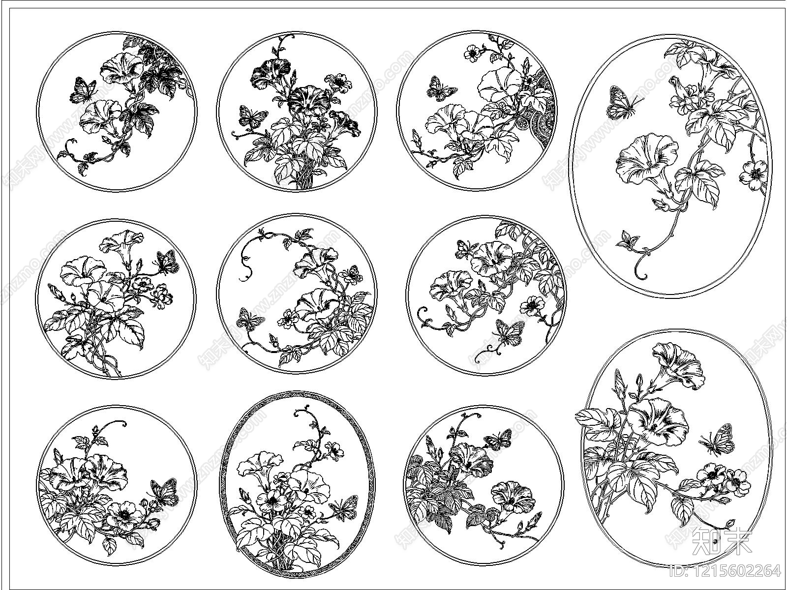 新中式花施工图下载【ID:1215602264】