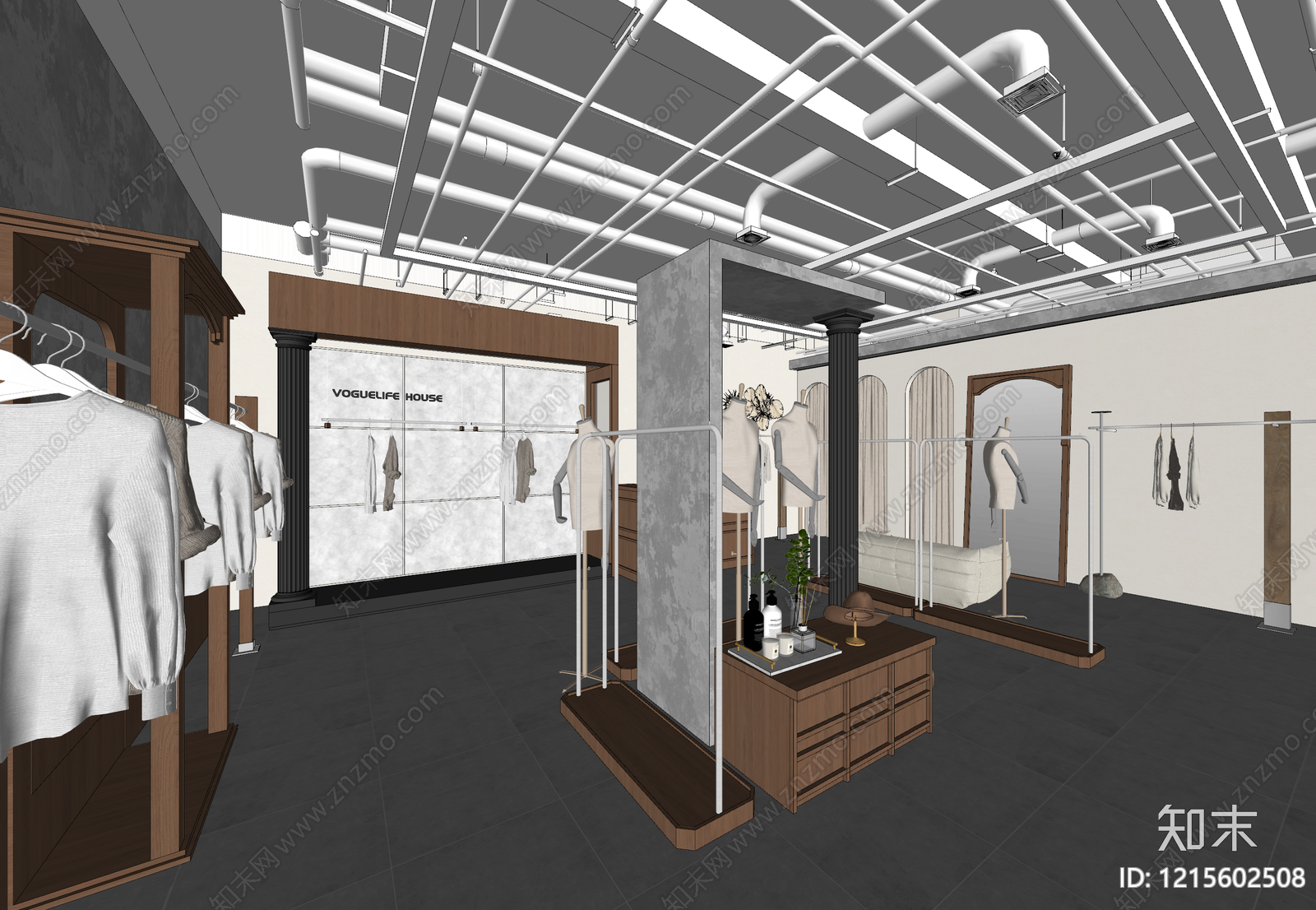 侘寂风服装店SU模型下载【ID:1215602508】