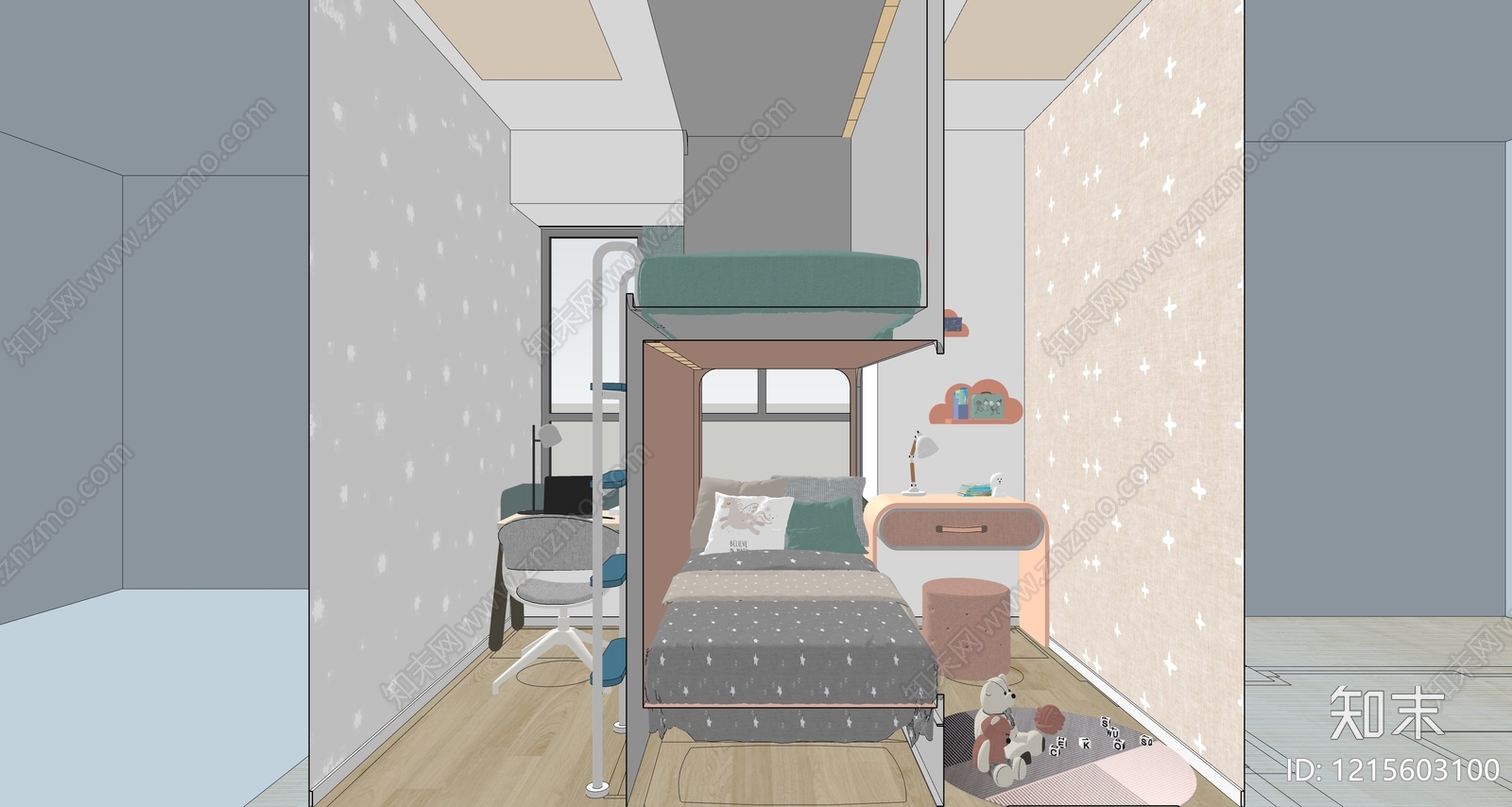 现代简约通用儿童房SU模型下载【ID:1215603100】