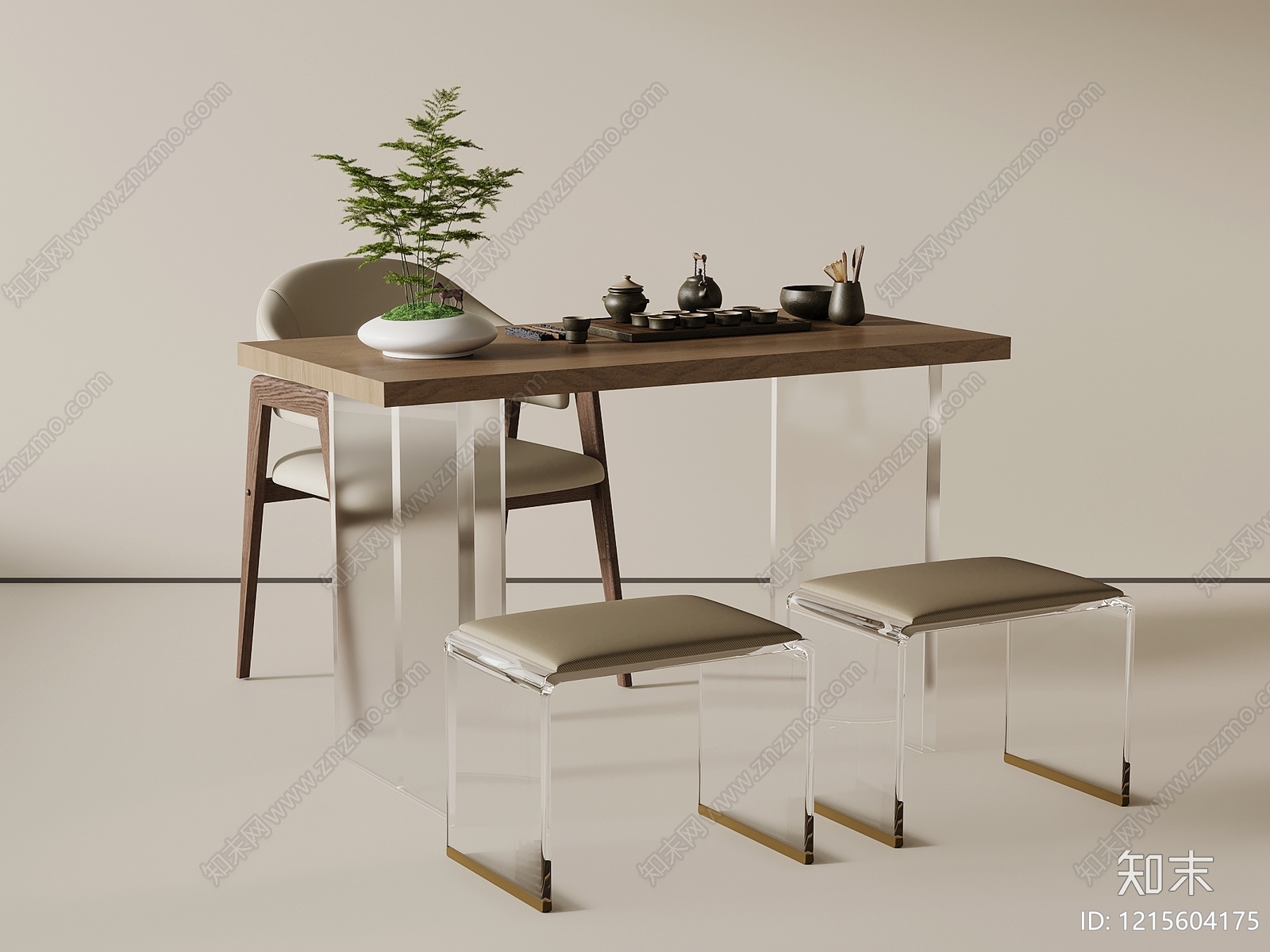 新中式茶桌椅3D模型下载【ID:1215604175】