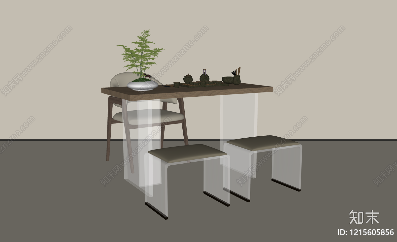 新中式茶桌椅SU模型下载【ID:1215605856】