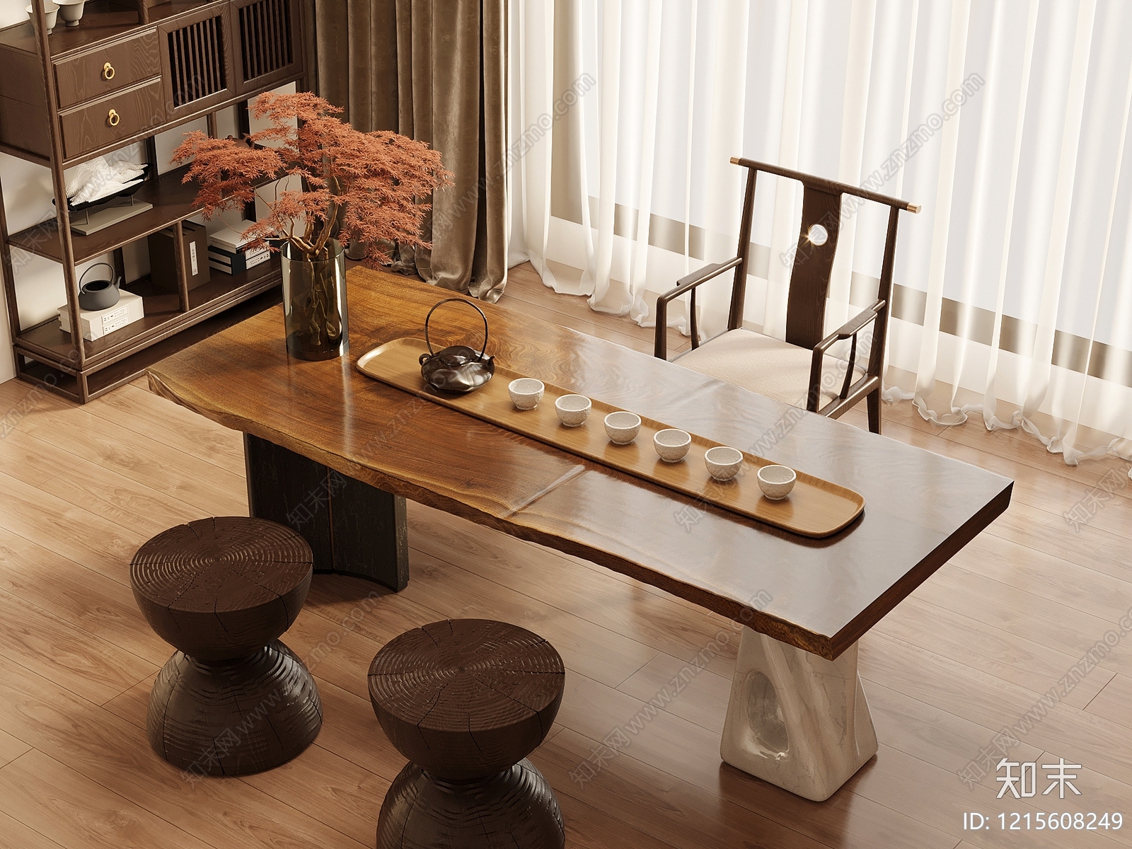 新中式茶桌椅3D模型下载【ID:1215608249】