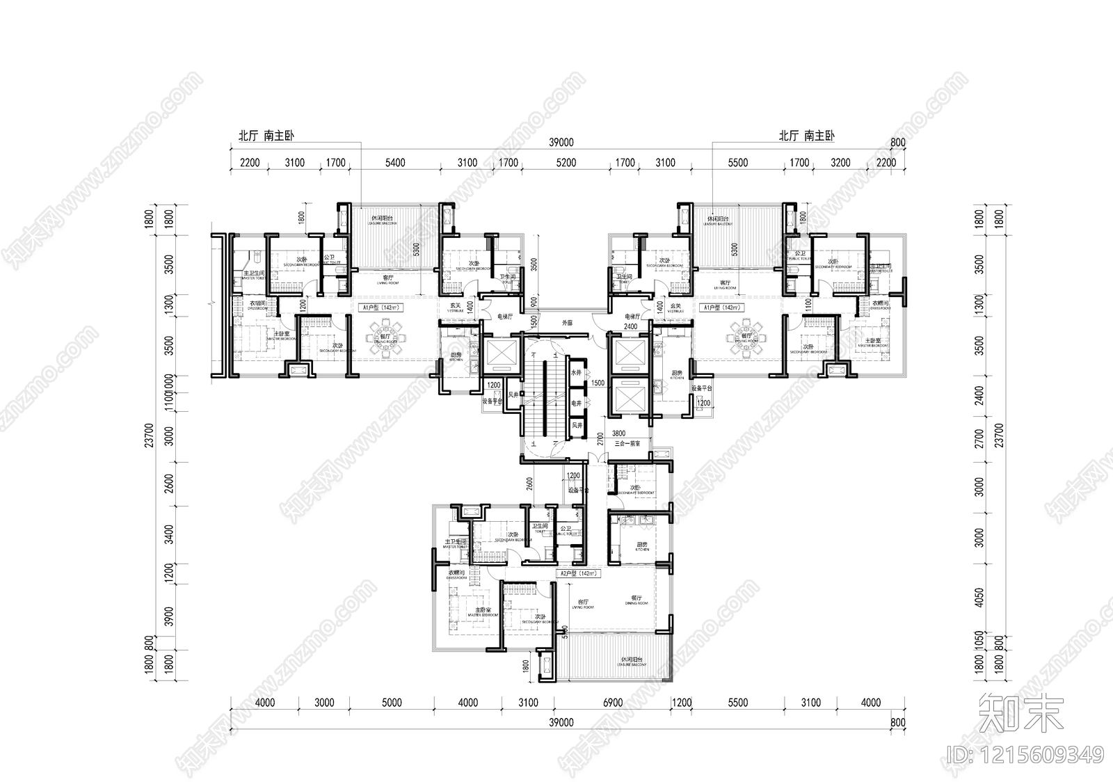 高层住宅cad施工图下载【ID:1215609349】