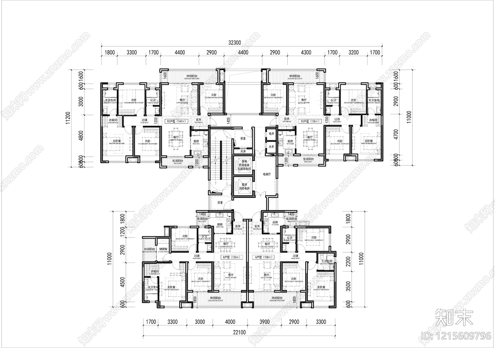 高层住宅cad施工图下载【ID:1215609796】