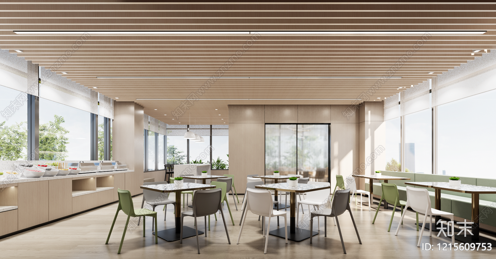 原木风自助餐厅SU模型下载【ID:1215609753】