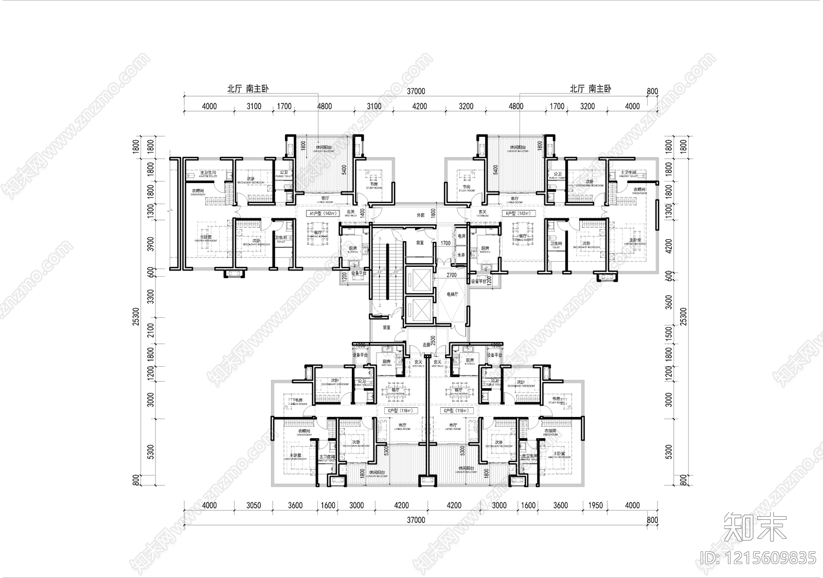 高层住宅cad施工图下载【ID:1215609835】
