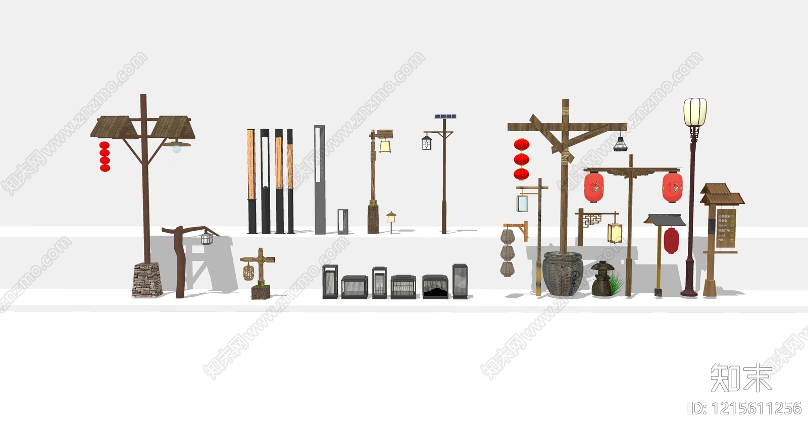 新中式景观景观灯SU模型下载【ID:1215611256】